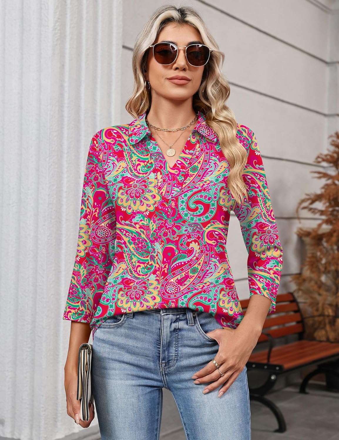 LOMON 3/4 Length Sleeve Womens Tops 2026 Spring Summer Collared Polo Shirts - Image 4