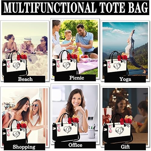 Miniatura 5 de Regalos de cumpleaños personalizados para mujeres, monograma de lona de viaje con inicial, bolsa de playa con cremallera para mujer y ella