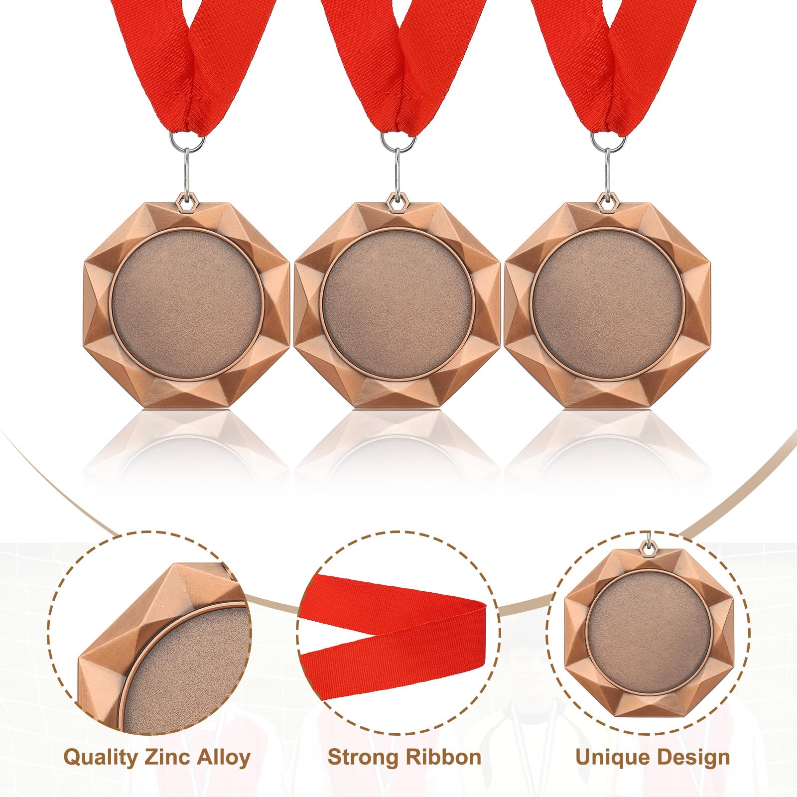 PATIKIL Medal nagrody, 3 nagrody medal zdobywca nagrody z czerwoną wstążką na szyję na zawody, gry sportowe, pisownia, pszczoły, 7 cm szerokości, brązowy