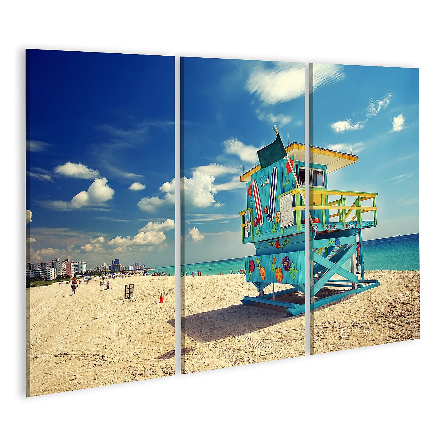 islandburner Tableau sur toile South Beach à Miami en Floride Cottage coloré Cadre Affiche Poster Murale Tableaux