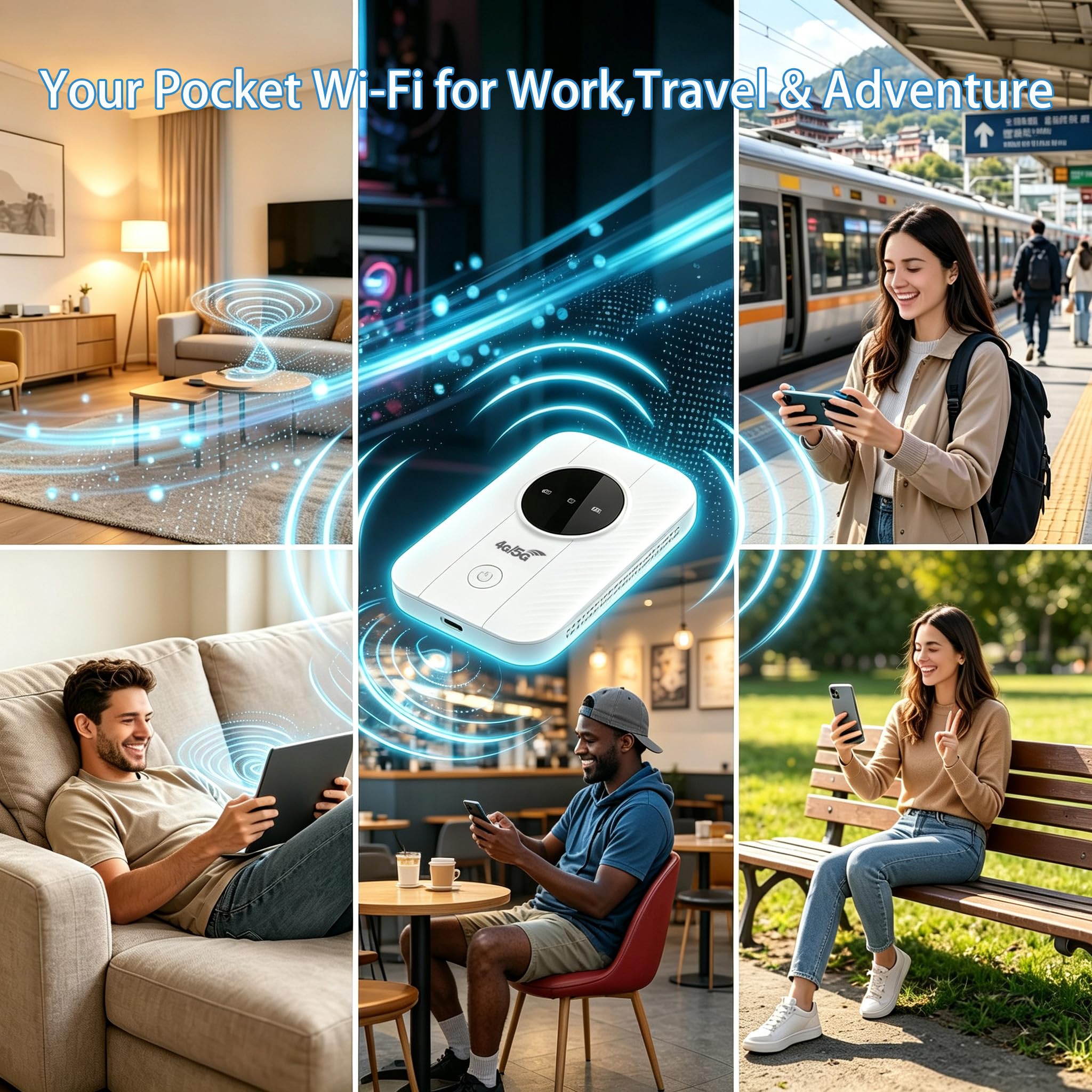 Routeur de voyage portable WiFi 6, routeur WiFi de poche 5G avec fente pour carte SIM déverrouillée, MiFi 4G/5G LTE CAT4 300 Mbps, 2100 mAh, 12 h d'autonomie, WPA2, prend en charge plus de 20