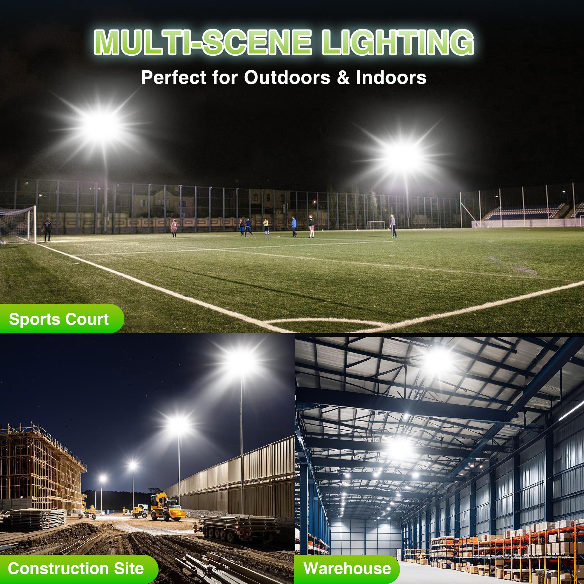 STASUN Luce di inondazione a LED per esterni, 600 W, 60000 lm, illuminazione esterna, 6000 K, luce bianca diurna, IP66, impermeabile, per esterni, luce di sicurezza esterna, con 3 teste regolabili per