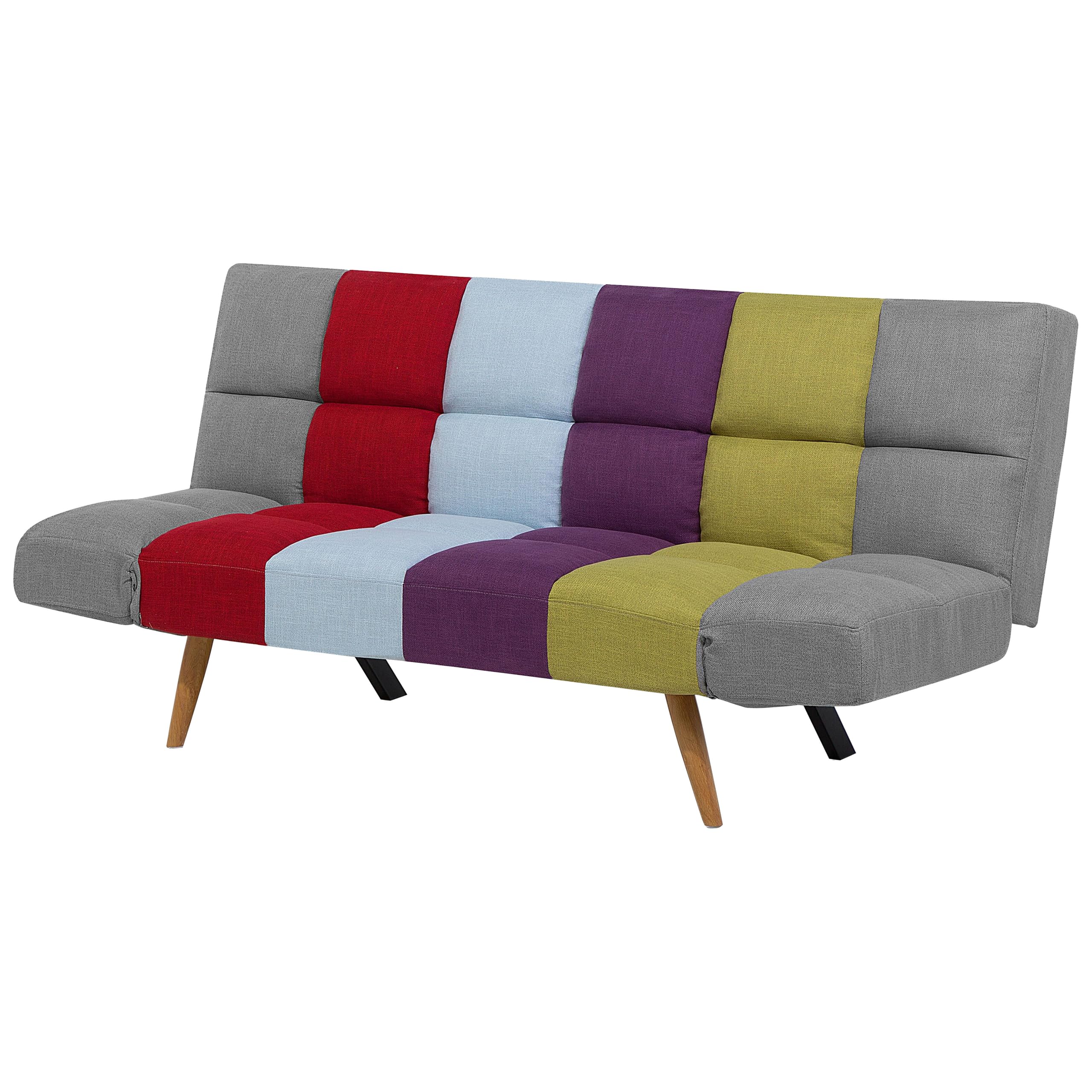 Beliani Canapé Clic-Clac 3 Places en Tissu Multicolore avec Fonction Couchage Confortable pour Salon Scandinave Moderne
