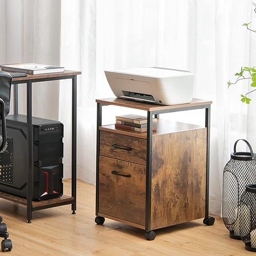 Miniatura 2 de LOKO Archivador móvil de 2 cajones, archivador rodante para debajo del escritorio con estante abierto, soporte de impresión con ruedas, archivador