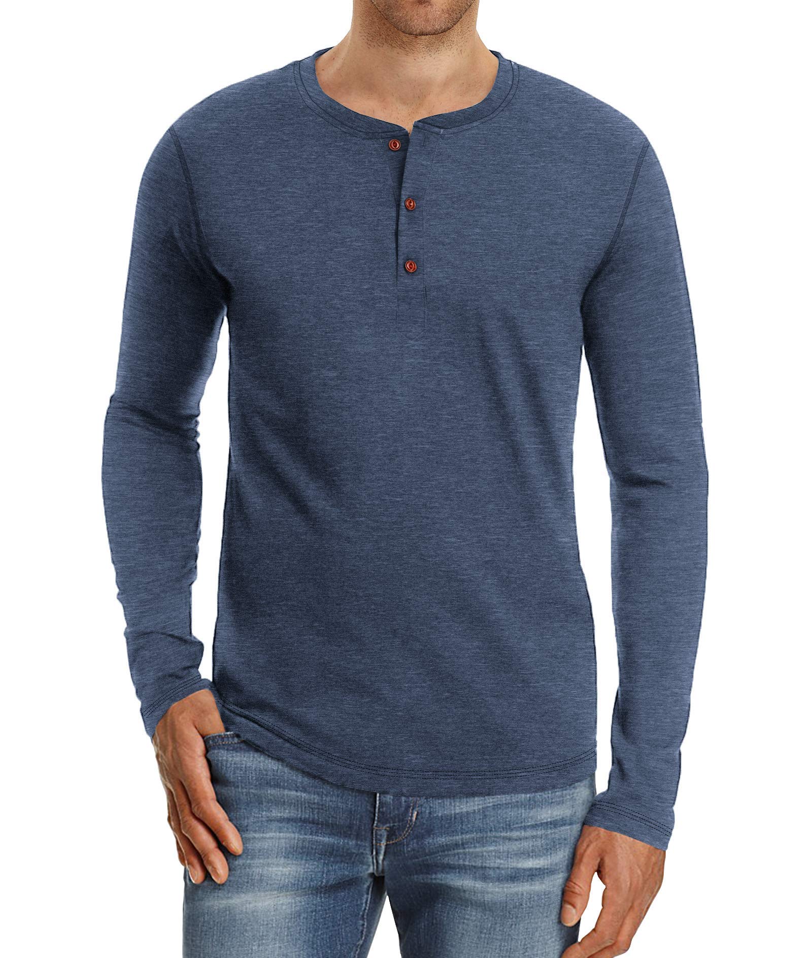 NITAGUT Herren T-Shirt Baumwolle Langarm Alltags-Henley-Hemd