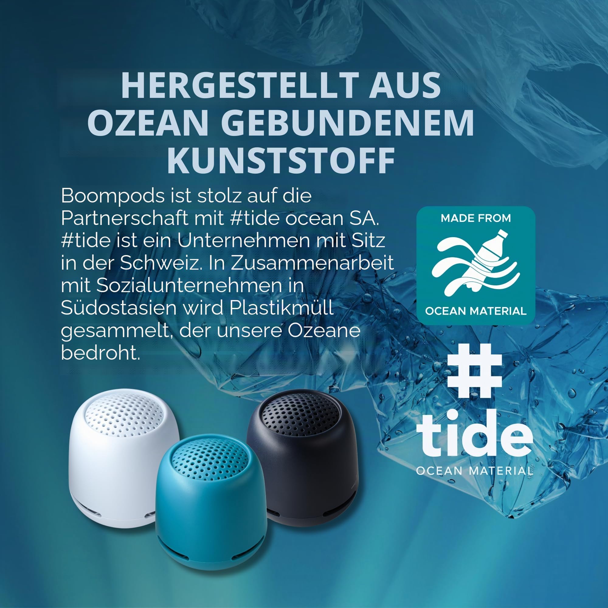 Boompods Zero XL Outdoor Lautsprecher - IPX7 Wasserschutz Tragbarer Bluetooth Lautsprecher, 9 Stunden Akku und Dual-Pairing, Kabellose Musikbox klein für Dusche, nur für Apple-Geräte, Schwarz