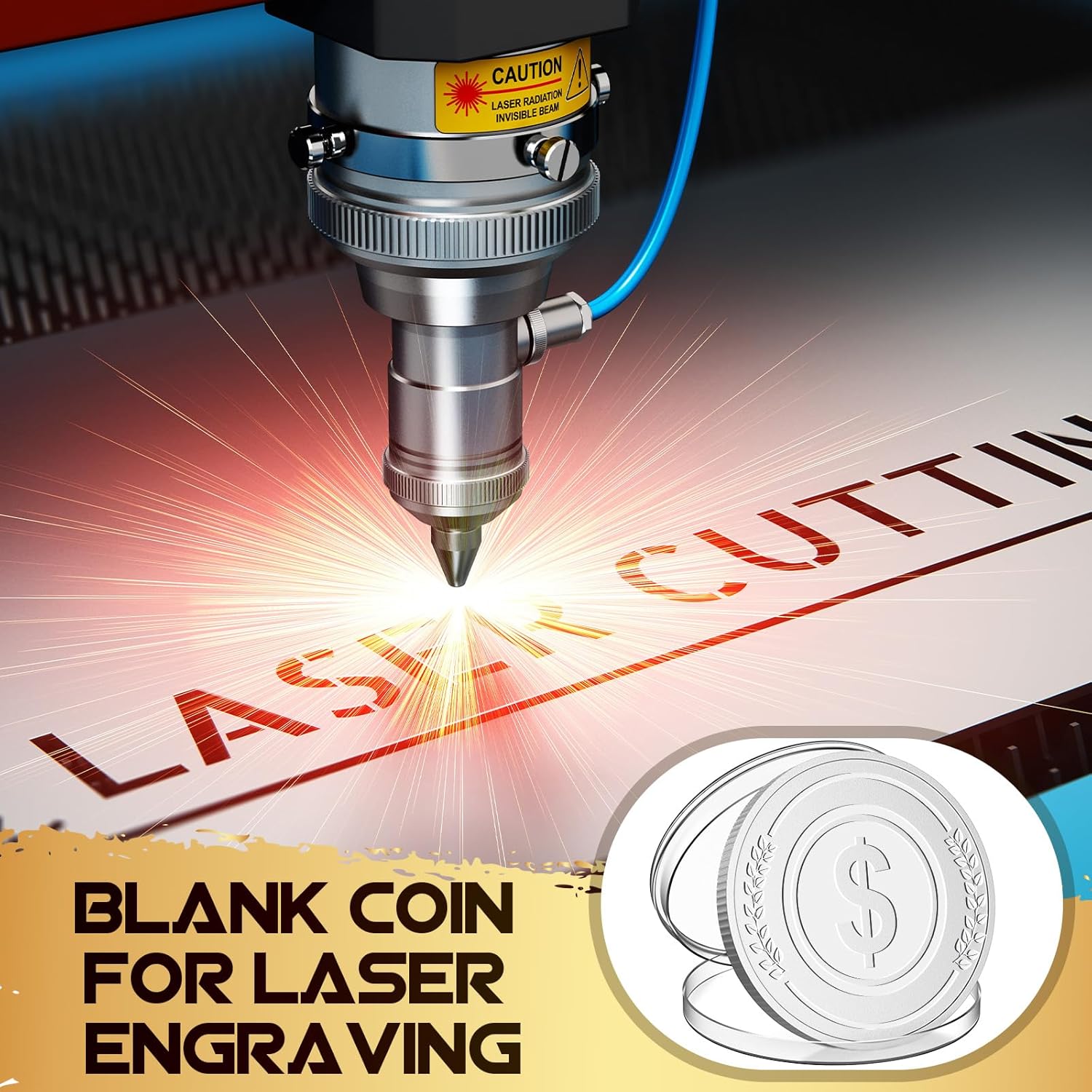 24 Pcs Blank Challenge Coin, Engraving Blanks Coins Threaded Edged 40 mm with Acrylic Protection Box Laser Engravable Pattern for DIY Crafts Commemorative Collection