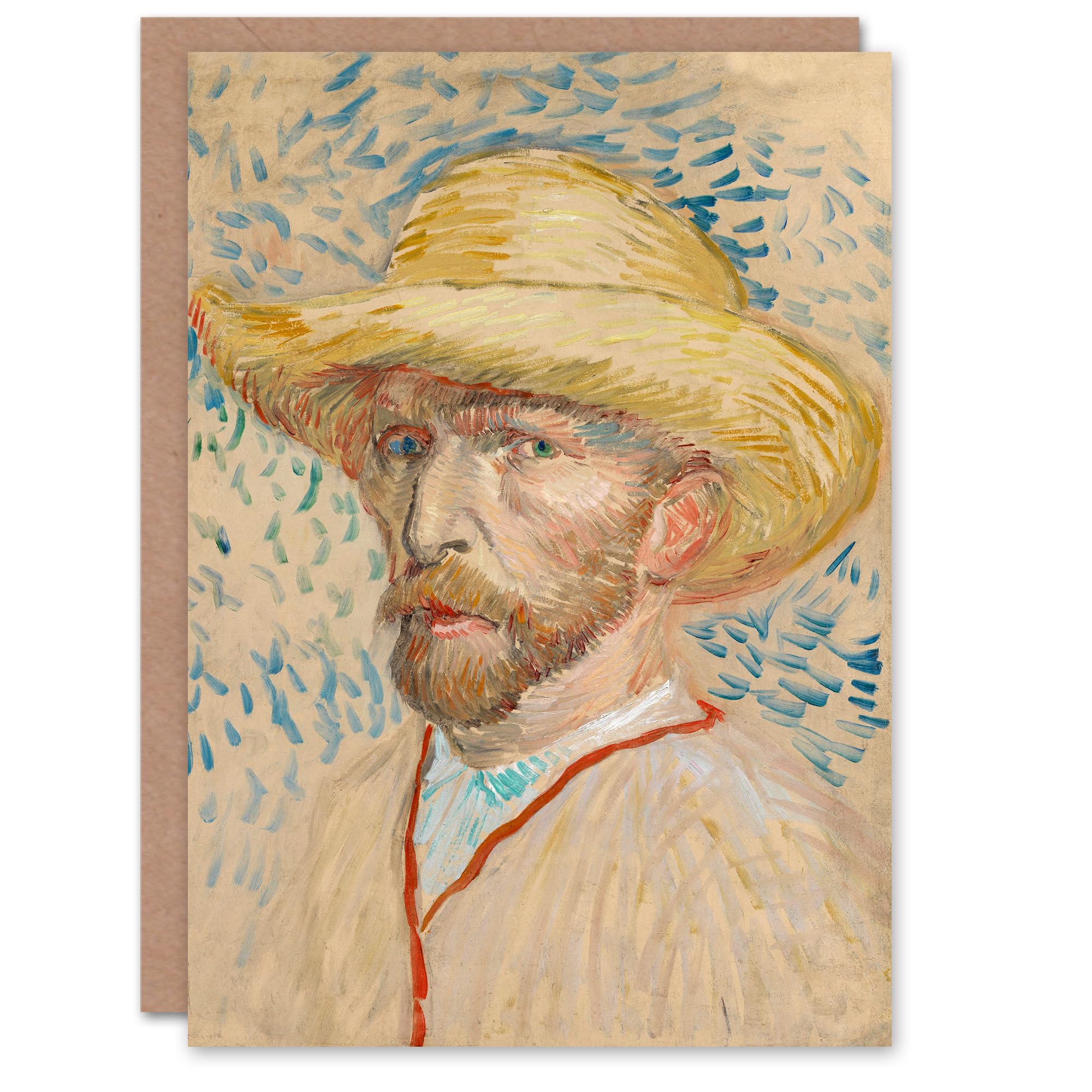 Artery8 Greeting Card - Self Portrait with Straw Hat - Beige