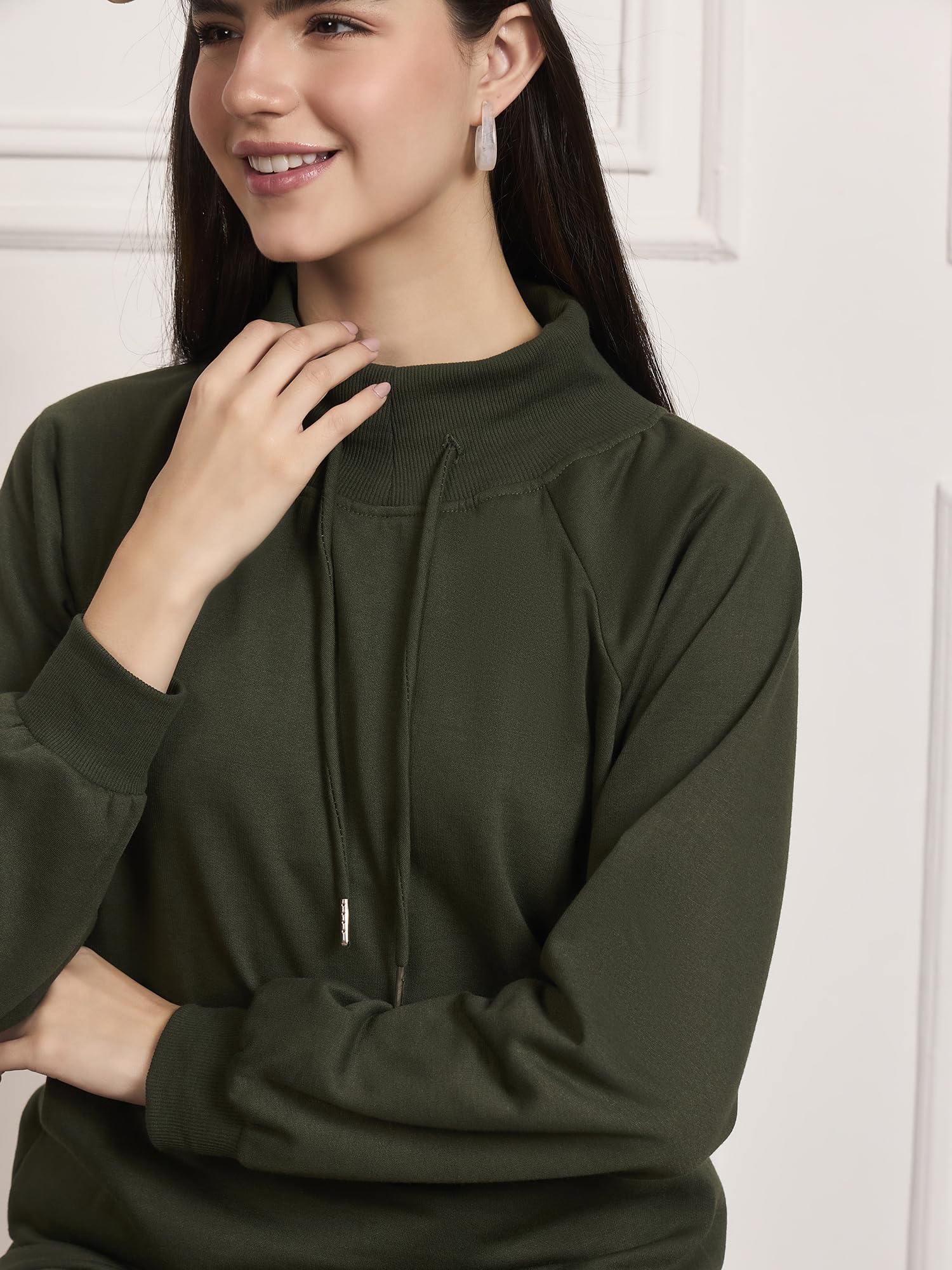 StyleStone Women's Olive Fleece Tracksuit with Drawstring(4412OliveAdiL) 2