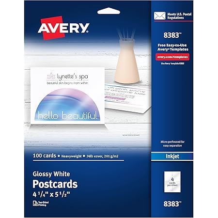 Amazon.com: Avery 8386 Postcards, Inkjet, 4 x 6, 2 Cards/Sheet, White ...