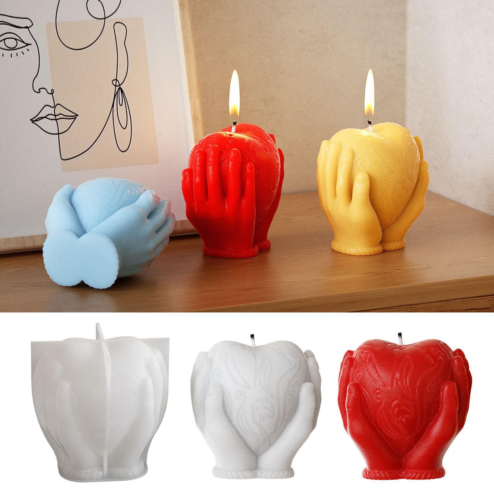 JVHLOV 3D Heart Candle Moulds, Silicone Soap & Resin Molds for DIY Casting Crafts, Handmade Candle Making, Gift for Home Decoration, Weddings, Valentine’s & Mother’s Day