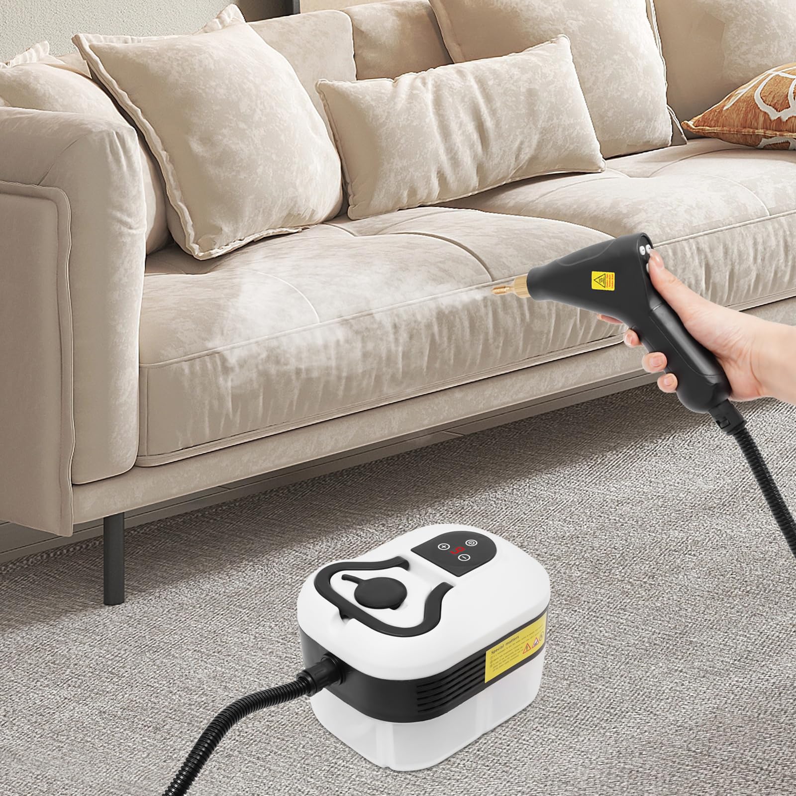 Myjka parowa 1500 W z ciśnieniem 3 bar, 6-stopniowa regulacja pary, zbiornik na wodę do kuchni/łazienki/samochodu (wtyczka EU 220 V)