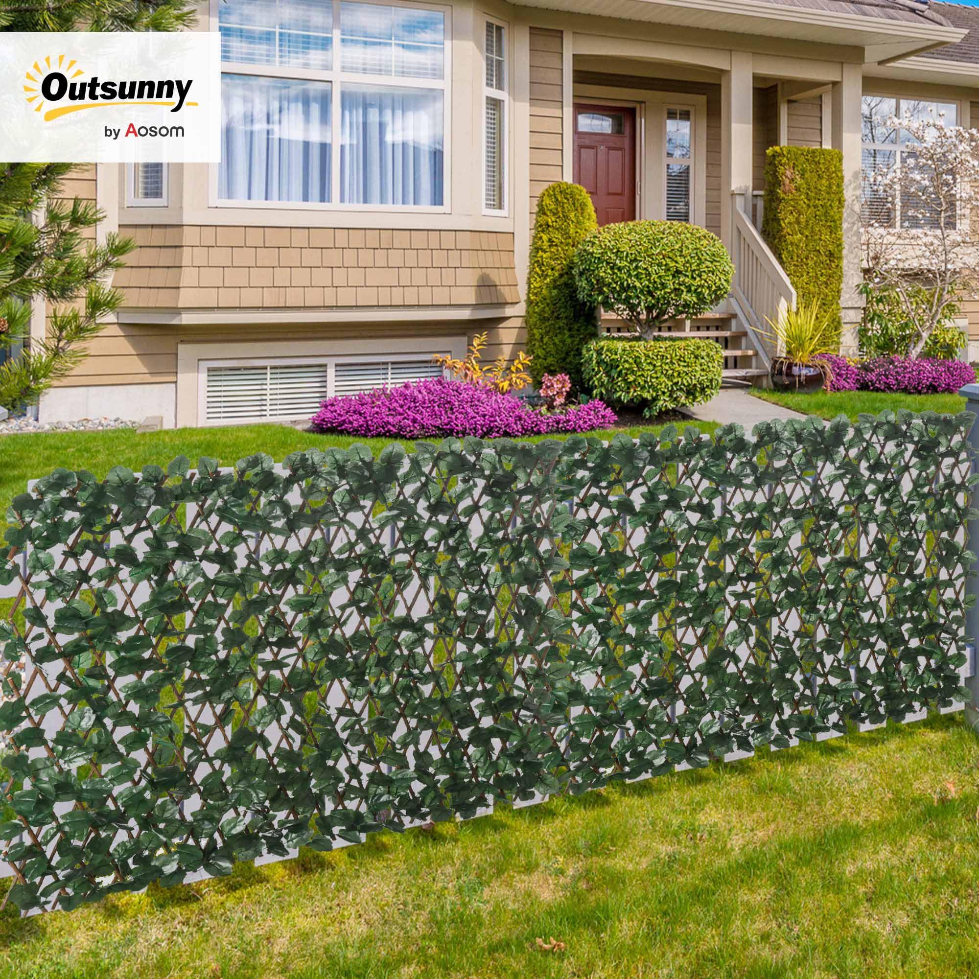 Outsunny Haie artificielle feuilles murale brise-vue 2 panneaux longueur ajustable 295 x 70 cm treillis extensible feuillage réaliste en PE vert