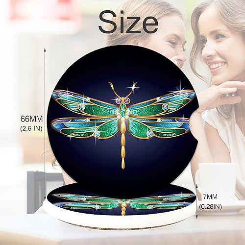 Miniatura 2 de Jewel Dragonfly - Posavasos para portavasos de automóvil, cerámica absorbente con parte trasera de corcho, accesorios de regalo para hombres y