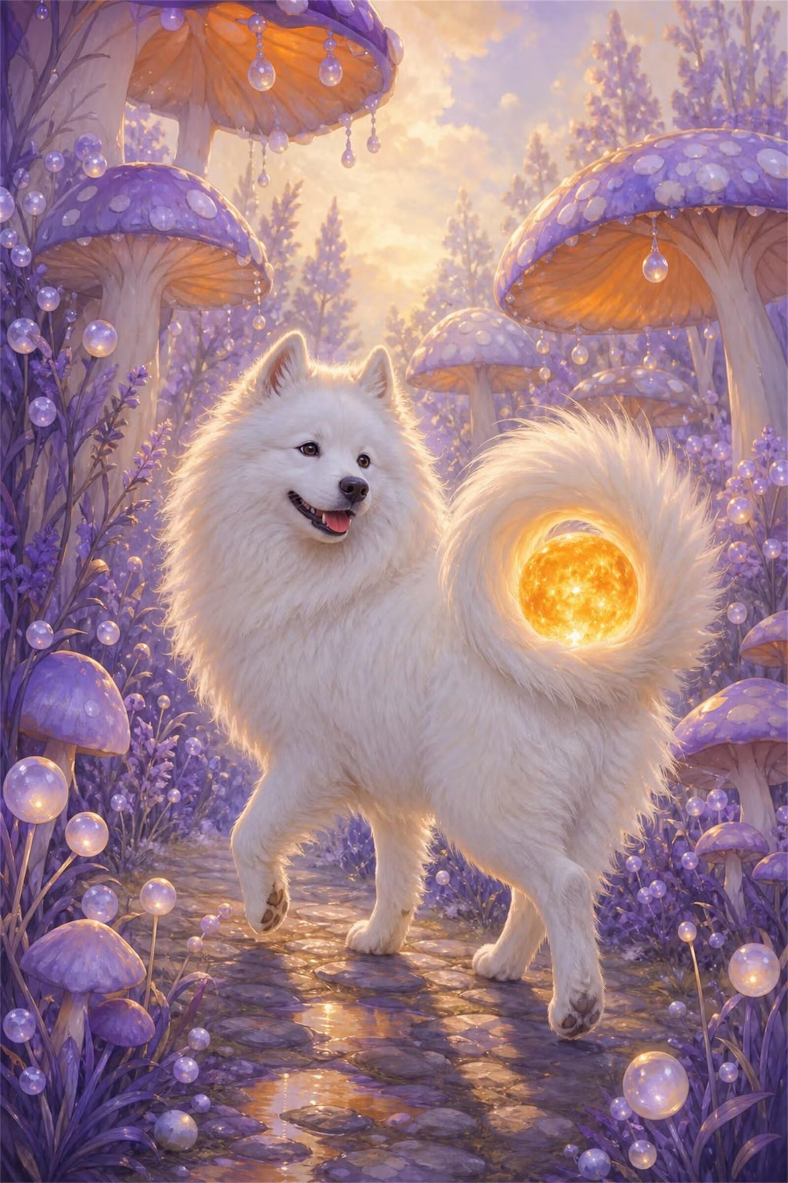 Diamond Painting Adulte Chien 105x135cm, 5D Broderie Diamant Kit Complet Champignon Violet, DIY Round Peinture Diamant Artisanat Strass Point de Croix Painting pour Adultes, Décoration Intérieur