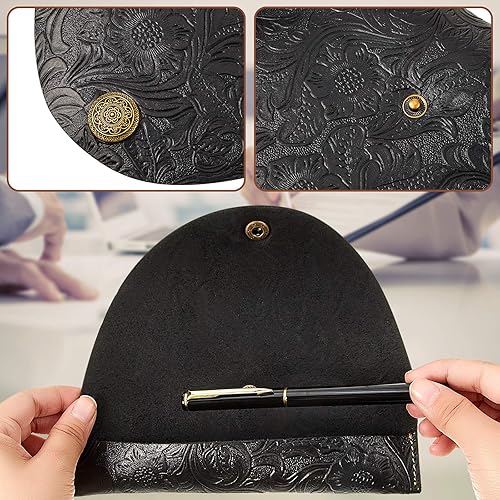 Miniatura 3 de Zonon 2 piezas vintage hechas a mano de cuero para bolígrafos tallados en rollo de cuero para la escuela, oficina en casa, marrón y negro