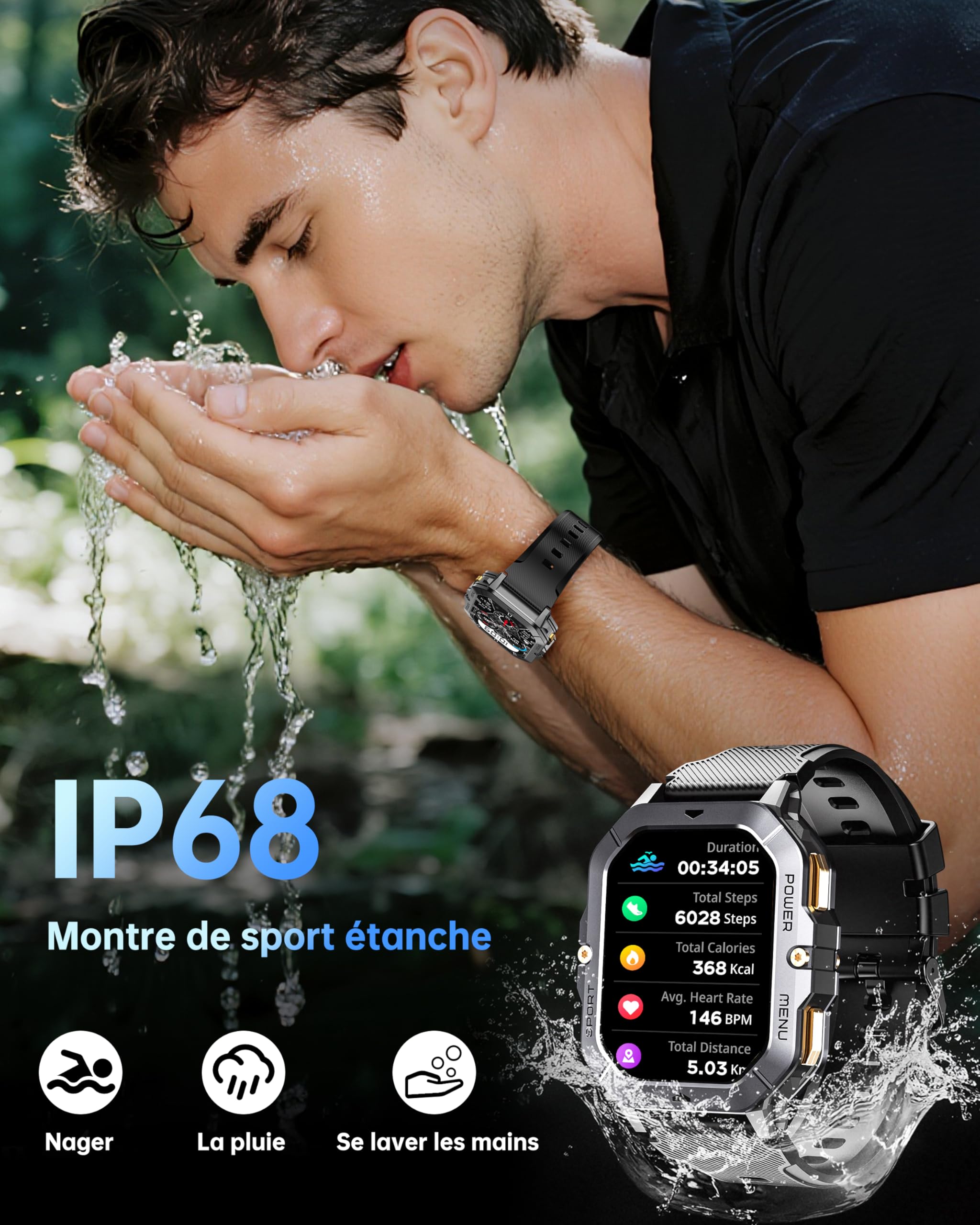 OUKITEL Montre Connectée Homme 2.02" HD Smartwatch Avec Appel