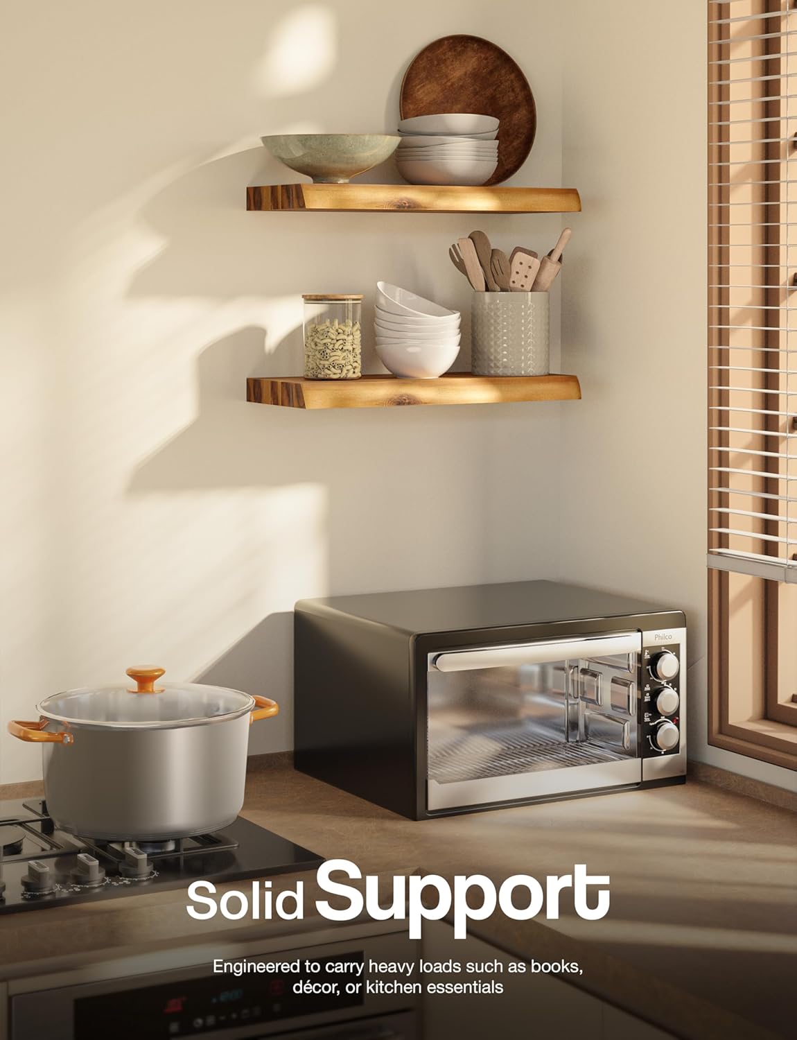 BATODA 17” Acacia Live Edge Floating Shelves, Wooden Floating Shelves for Wall - Set of 2 Floating Book Shelves, Book Shelf for Wall, Bathroom, Kitchen - Mounted Shelf, House Decor with Hardware