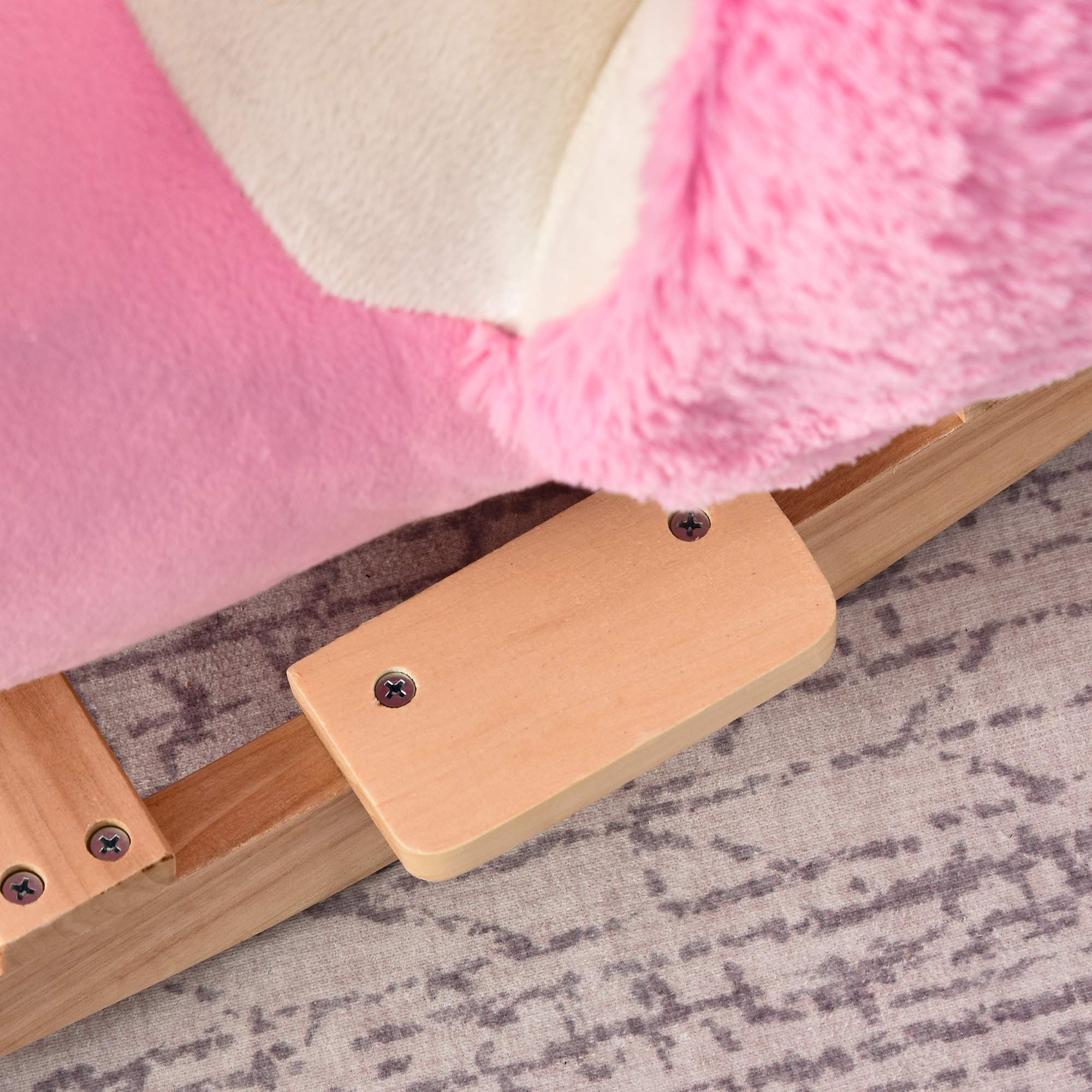 HOMCOM Cavallo a Dondolo per Bambini, Fenicottero a Dondolo per Bambini dai 18 Mesi in Legno con Cinture di Sicurezza, Rosa