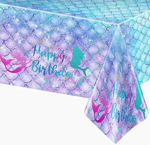 1 mantel de cumpleaños de sirena para decoración de fiesta de cumpleaños, funda rectangular desechable de plástico para suministros de fiesta de