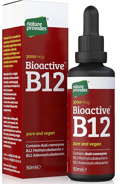 Nature Provides B12 Liquid Vitamin Drops 3000 mcg Methylcobalamin Plus Adenosylcobalamin (50ml) High Strength Bioactive Vegan Energy & Sleep Sublingual comparable to injections. Made in The UK.