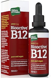 Nature Provides Vitamin B12 Liquid Drops 3000 mcg Methylcobalamin + Adenosylcobalamin (50ml) High Strength Bioactive Vegan Energy & Sleep Sublingual. Like B12 injections. Made in The UK.