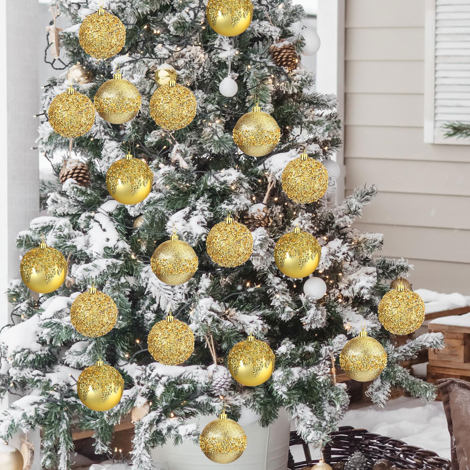 Syhood 12 adornos de bolas de Navidad con purpurina de 3.15 pulgadas, decoraciones de bolas de Navidad de lentejuelas de diamantes de imitación para colgar bolas de plástico para árboles de Navidad,