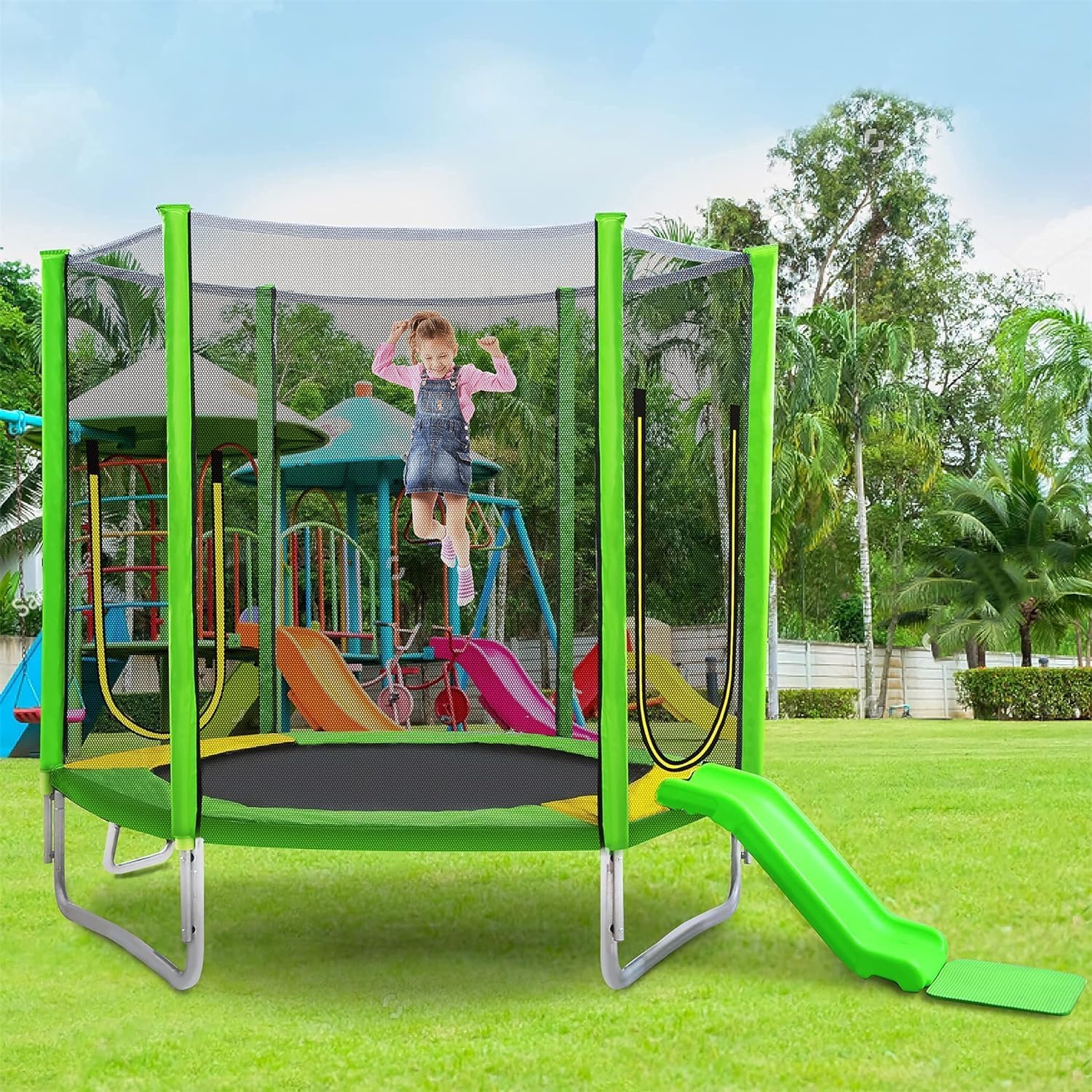 Trampoline Outdoor 190CM 3-in-1 Kids Rectangle Trampoline With