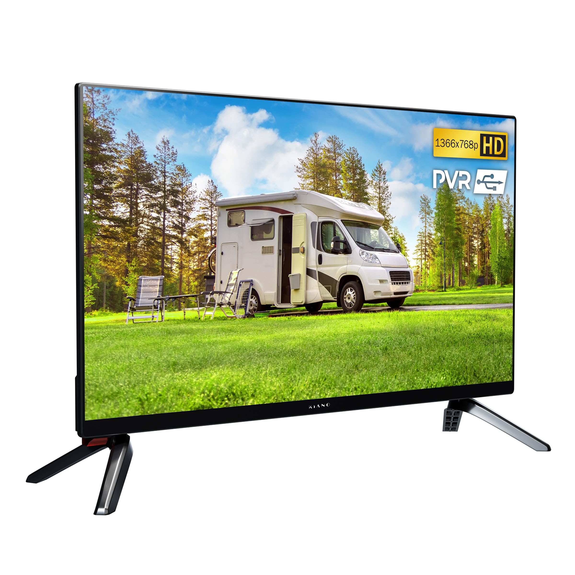 KIANO Slim TV Smart Travel Televisione 24" Pollici | LED HD TV schermo | Caricatore per Auto | HDMI USB | Dolby Audio |Triplo Tuner DVB-T2 | Nero