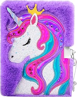 PinkSheep Unicorn Diary for Girls with Lock and Keys, Unicorn Journal, Magic Unicorn Notebook for Kids, Plush Secret Diary Lined Notebook 300 Pages for Writing and Drawing, Unicorn Gifts For Girls