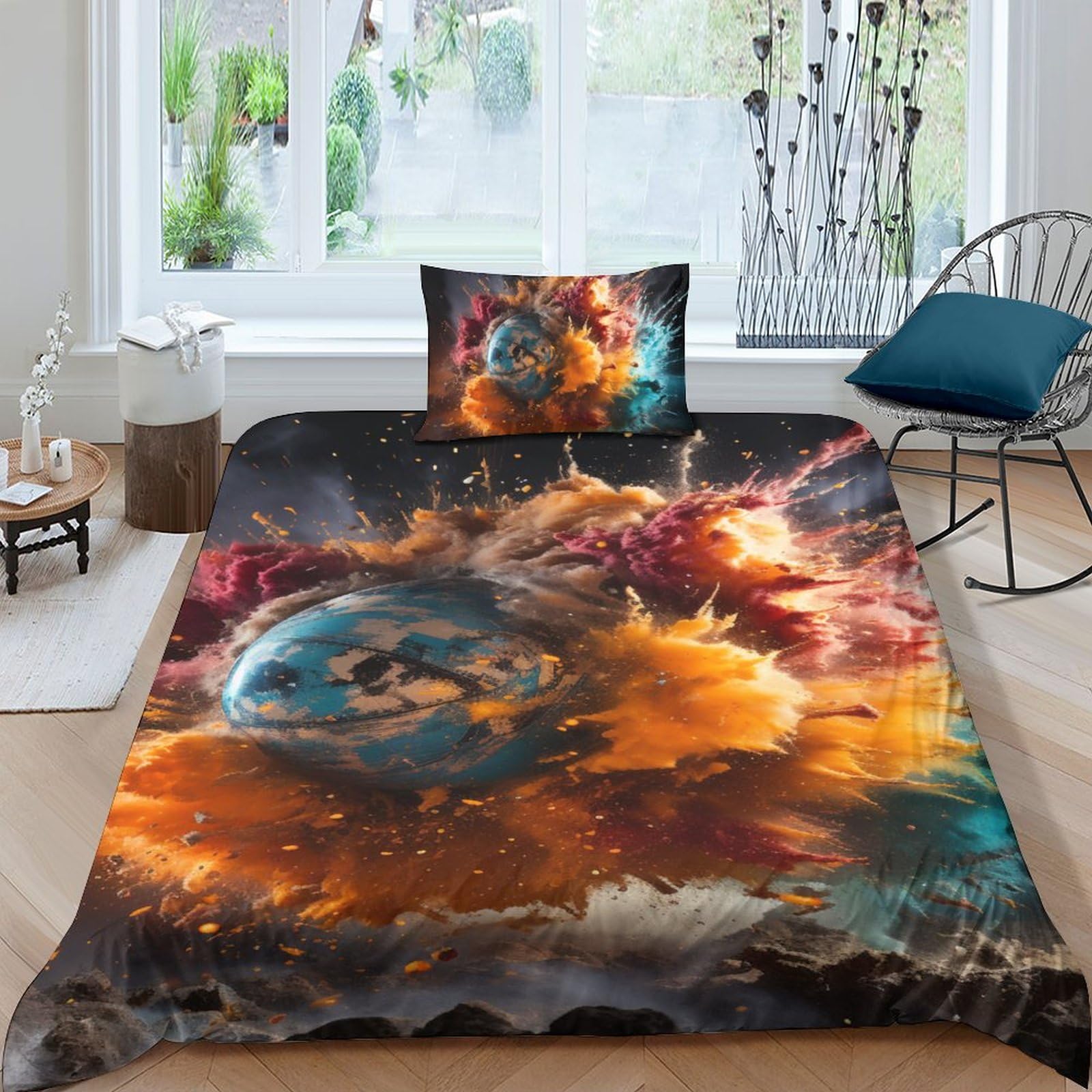 Parure de lit rugby anti-plis en microfibre douce, housse de couette 135x200 ado et enfant