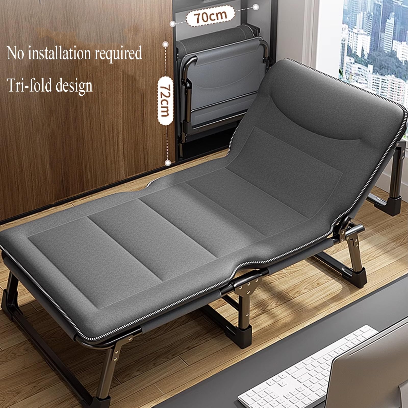 Brandina Pieghevole con Materasso Campeggio, Letto Pieghevole Singolo Portatile con Tasca, Letto da Campeggio Regolabile in 4 Posizioni for Casa Ufficio(170cm)