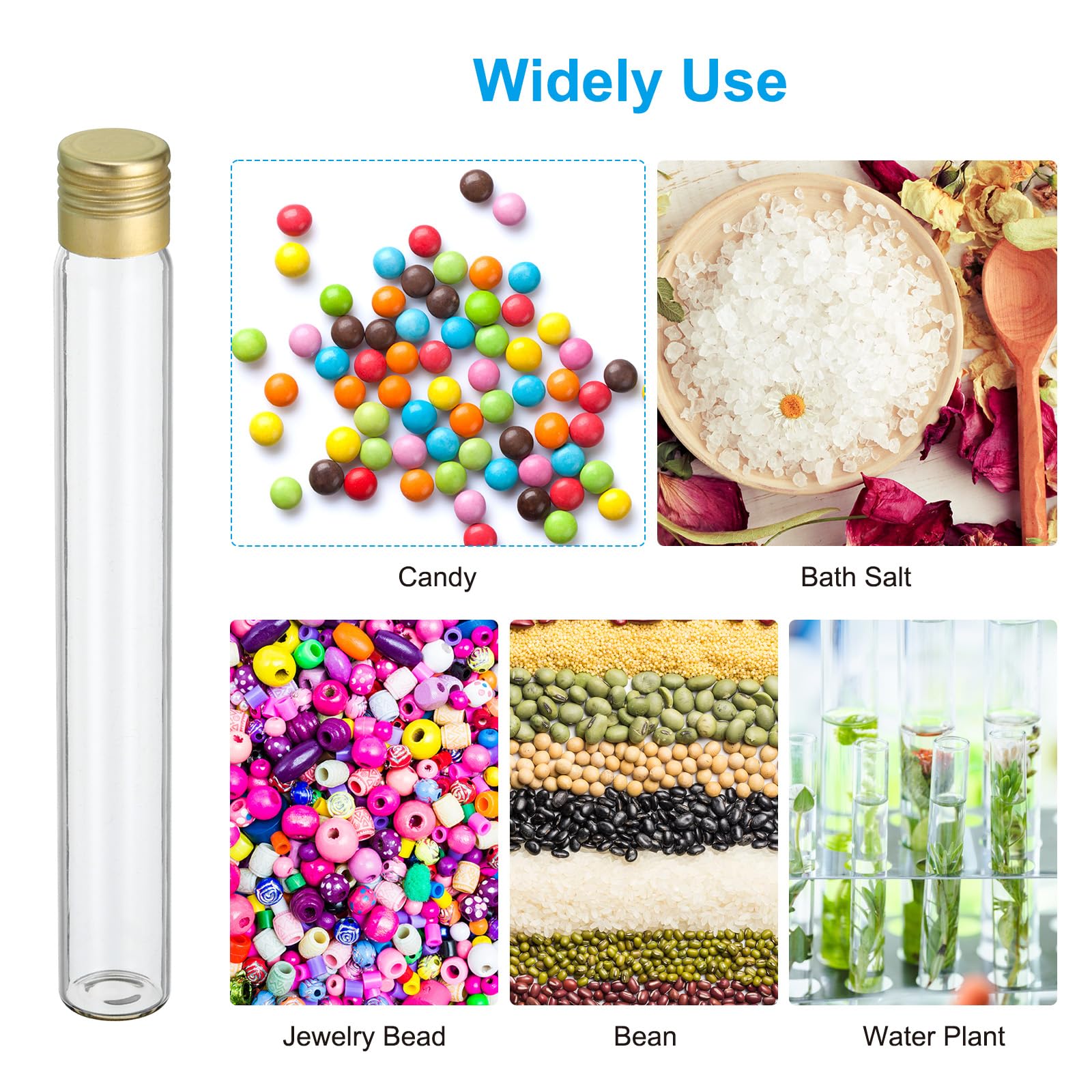 PATIKIL Tubos de Ensayo de 25 ml, 50 Unidades Tubos de Ensayo Redondos de Vidrio Transparente de 5.71x0.71 Pulgadas con Tapa de Aluminio para Almacenamiento de Cuentas, Dulces