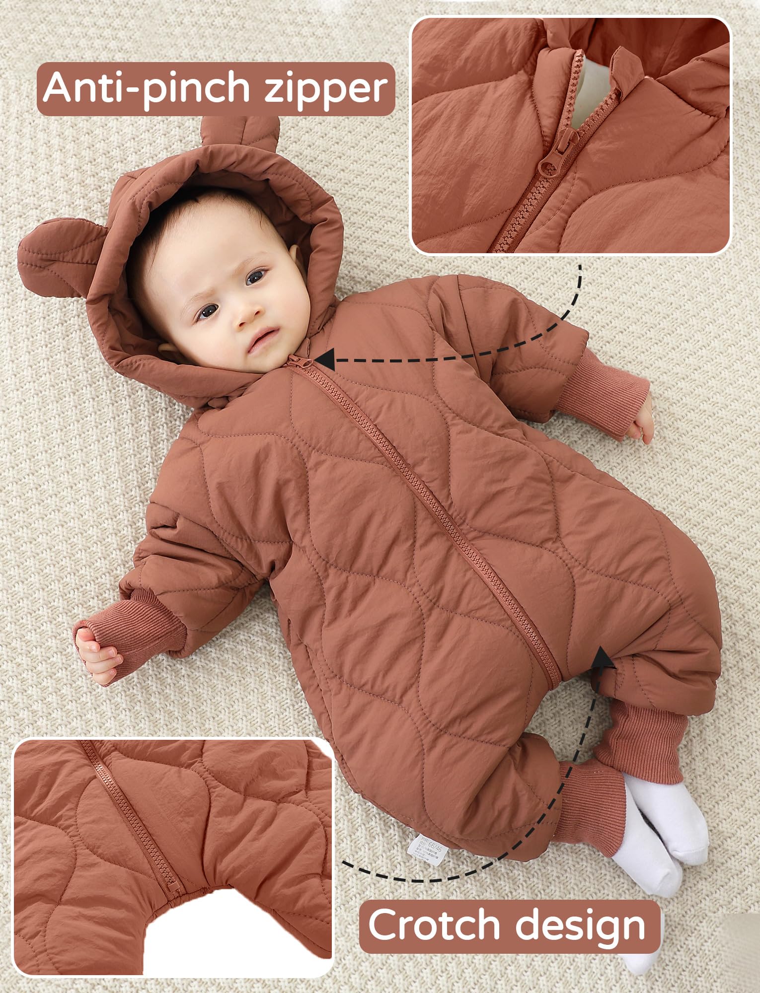 Maeau - Tute per bambini Piumino con Cappuccio Un Pezzo Inverno Neonato Bambino Ragazza Ragazzo Tute da Neve Calda Spessa Pagliaccetto Antivento 3-18 Mesi