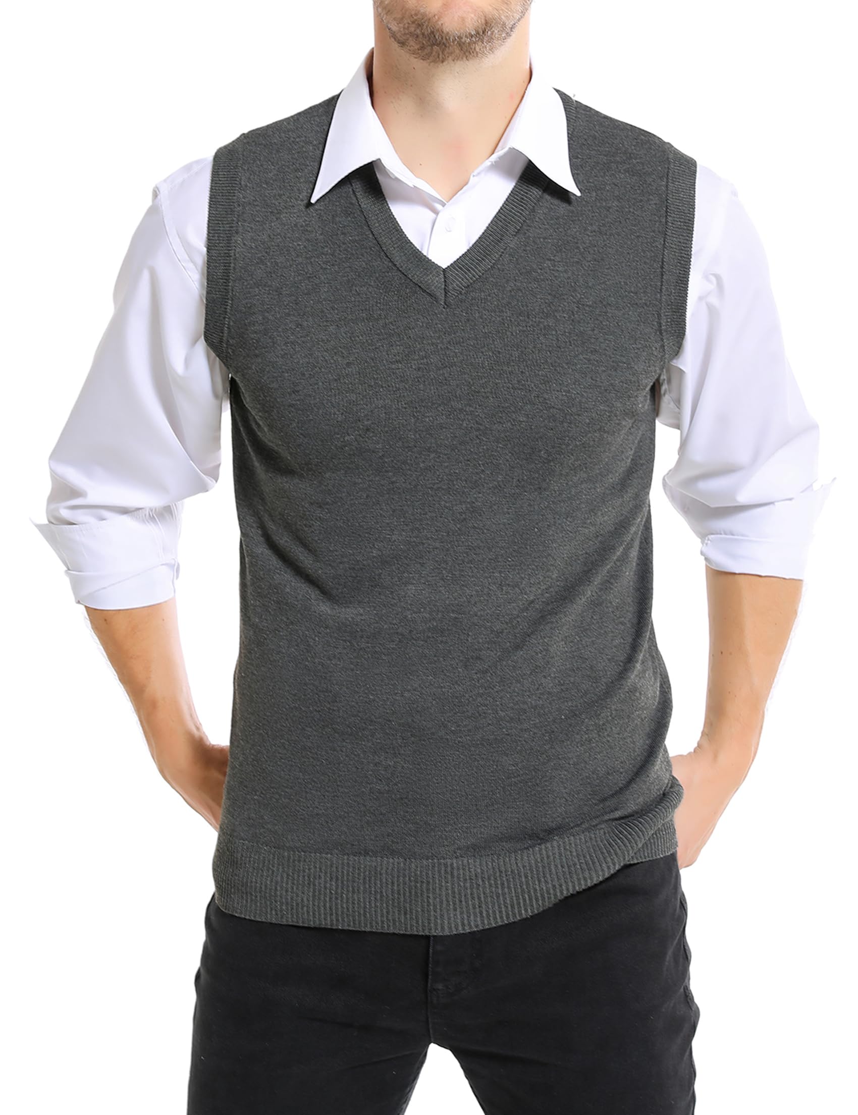 Sykooria Gilet Maglione da Uomo con Scollo V Maglioncino Smanicato Senza Maniche Pullover Gilet Cotone in Maglia Invernale Maglioni e Cardigan da Uomo Casual