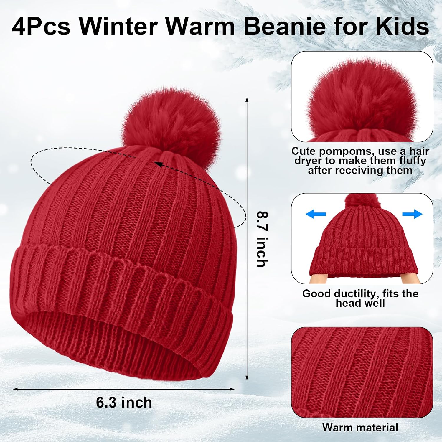 JaGely 18/12 Pcs Kids Hat Gloves Scarf Winter Set Kids Knit Beanie Pom Hat Full Fingers Gloves Tassel Scarves