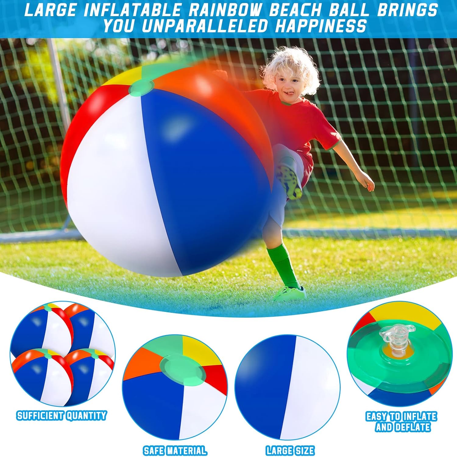 27 Inch Rainbow Beach Balls Giant Inflatable Large Pool Beach Balls Inflatable Swimming Pool Toys for Summer Water Games(4 Pcs)