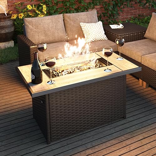 Miniatura 3 de Grand patio - Mesas de patio para fogata de gas propano al aire libre de 43 pulgadas, con base de mimbre de resina/rectangular