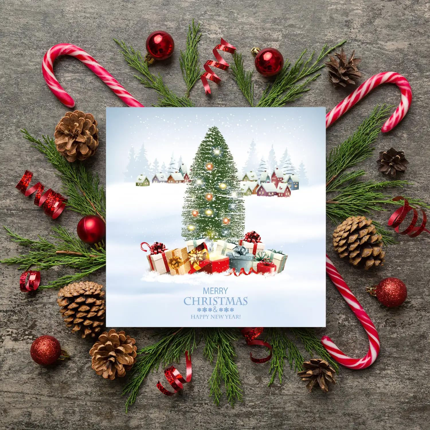 Lot de 30 cartes de Noël élégantes de qualité supérieure - 14,8 x 14,8 cm - Avec enveloppe - Cartes pliantes pour entreprises - Cartes de vœux pour Noël - Merry Christmas