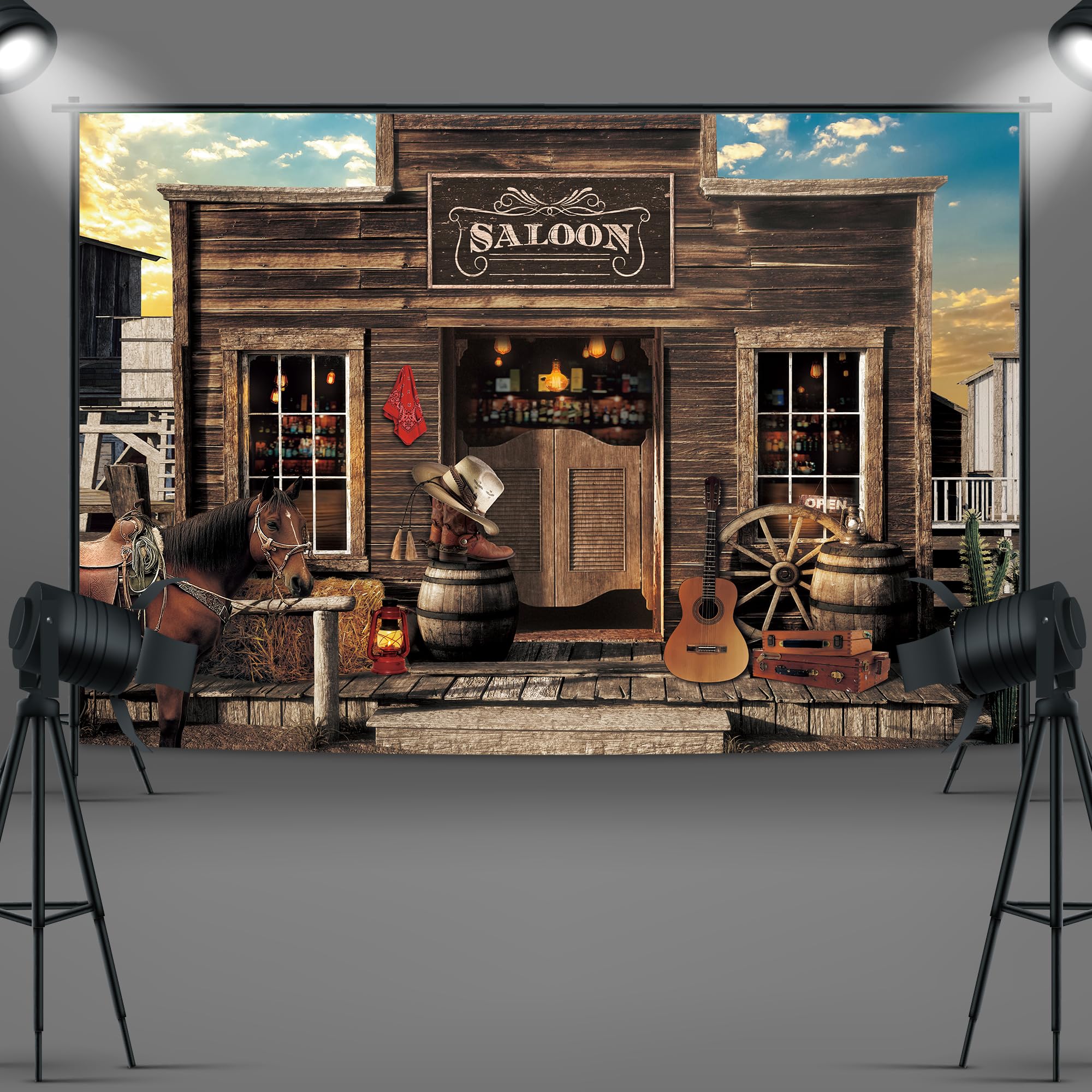 Aazon.co : Iirell Western Saloon Cowboy Backdrop 7Wx5H Feet Vintage Wild West Wooden House - View #3