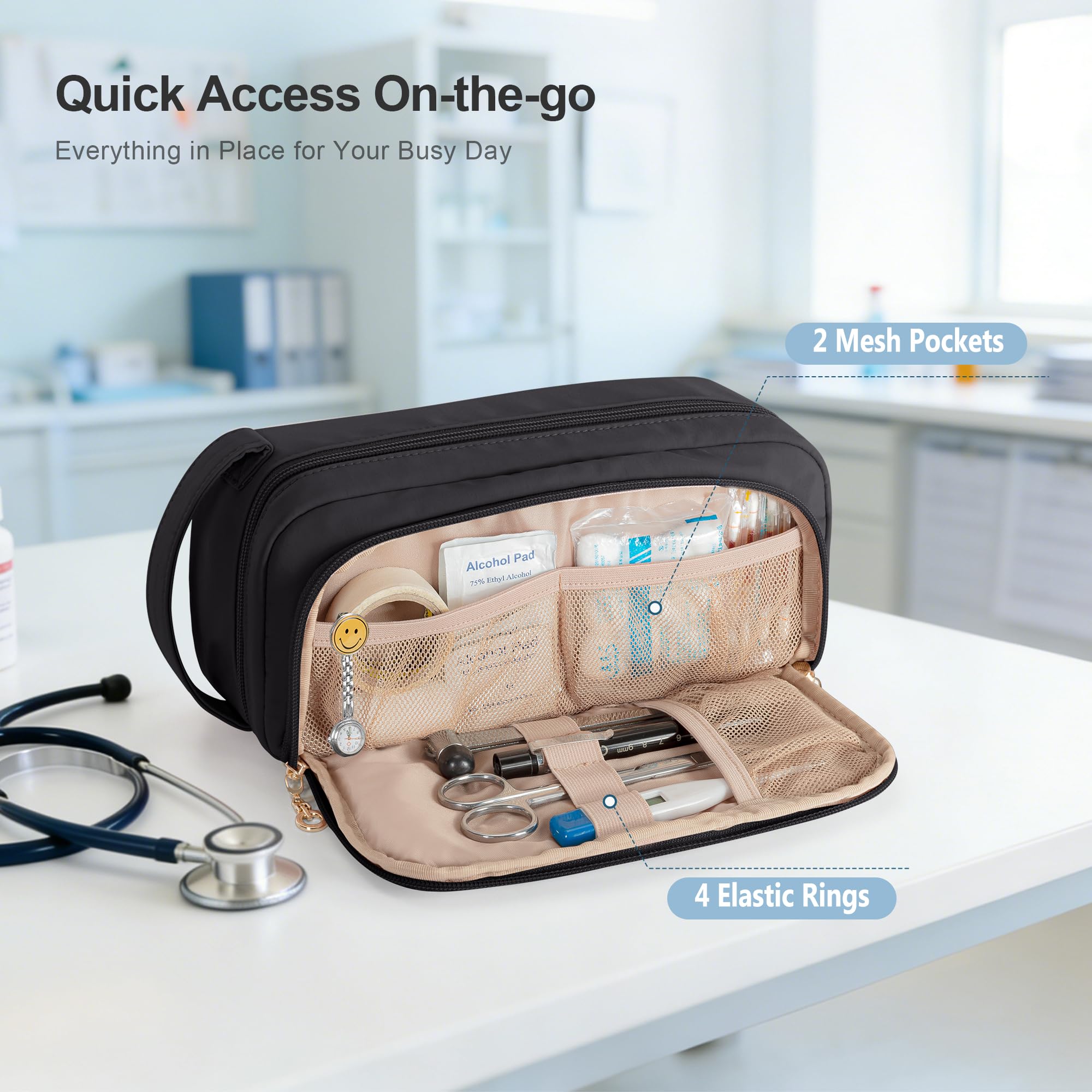 Trunab Stethoskop-Hülle, kompatibel mit 3M Littmann/MDF/ADC und den meisten Typen, hält zwei Stethoskope, mit Inneneinteilungen und Netztaschen für zusätzliches Zubehör, für Krankenschwestern, Ärzte