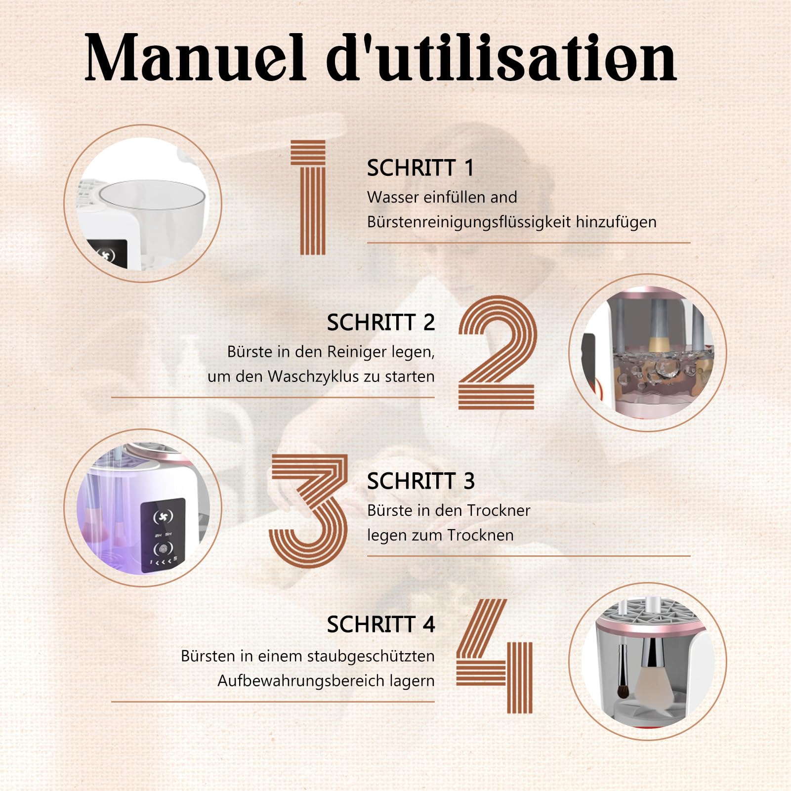 Nettoyeur électrique automatique 3 en 1 pour pinceaux à maquillage avec séchoir, machine à nettoyer à prise murale pour pinceaux à maquillage – incluant station de séchage et soin hygiénique