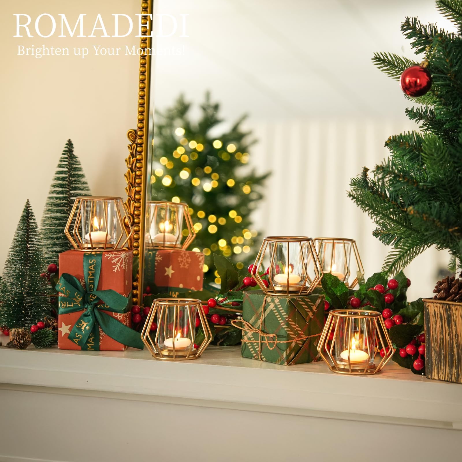 Lot de 12 photophores géométriques en métal pour table de mariage avec verres pour café, décoration de chambre, fête de mariage, anniversaire, doré