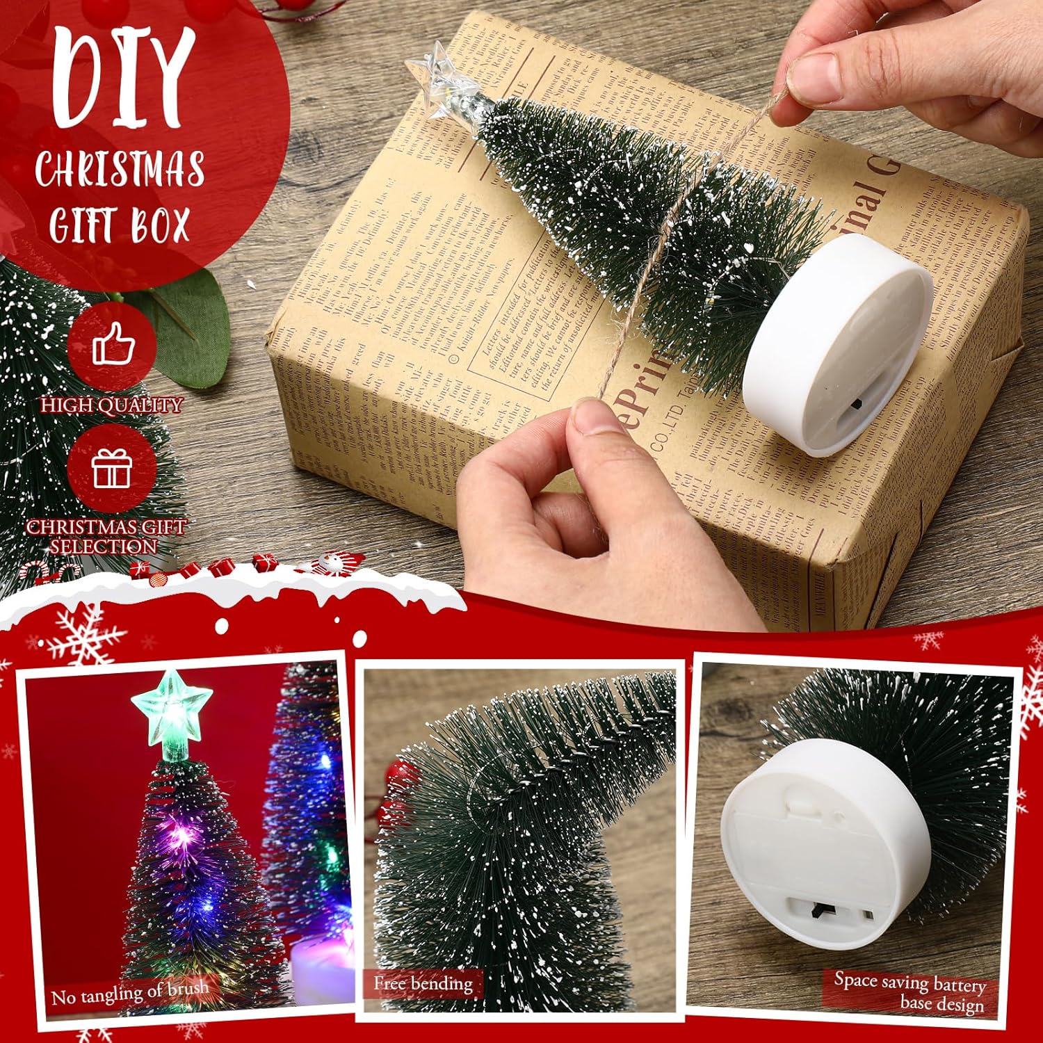 ShinyRelief 9 Pcs Mini Christmas Tree with Lights 6.4/7.7/8.4 Inch Tabletop Christmas Bottle Brush Tree with LED Lights Small Tiny Pine Christmas Tree Xmas Desktop Tree Centerpieces(Colorful Light)