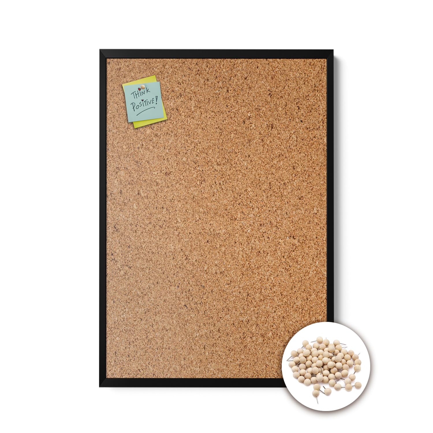 Wallfluent Bacheca in Sughero 100x70 cm Per l'organizzazione con Puntine In Legno Per la Cucina Costruzione Solida Ideale Per Ufficio, Casa, Lavagna in Sughero Memoboard con Cornice in Plastica Nero