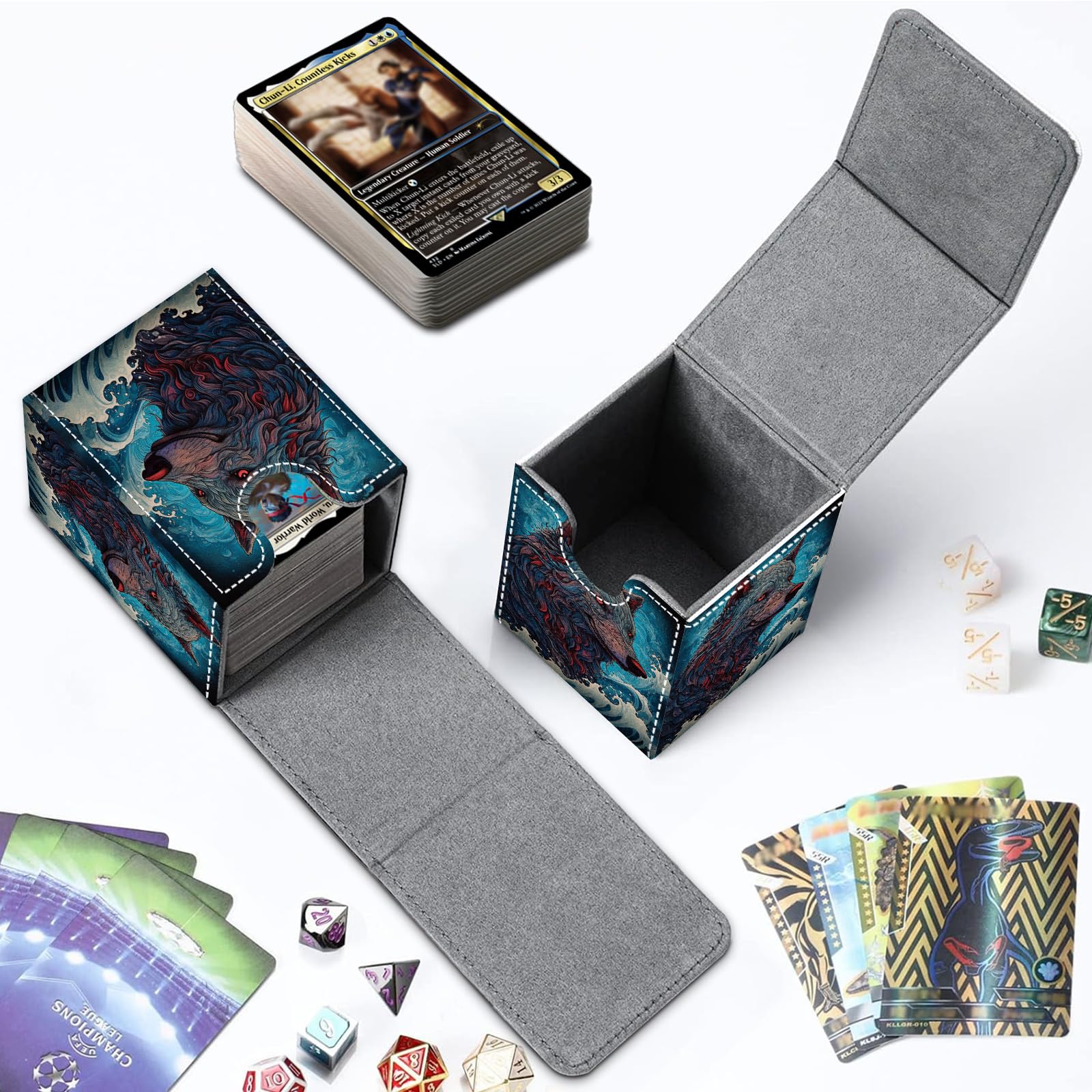 Boîte à Cartes MTG – 100 Cartes Avec Pochette – Cuir PU, Fermeture Magnétique – Motif Chat Noir – Pour TCG, CCG, Cartes Sportives