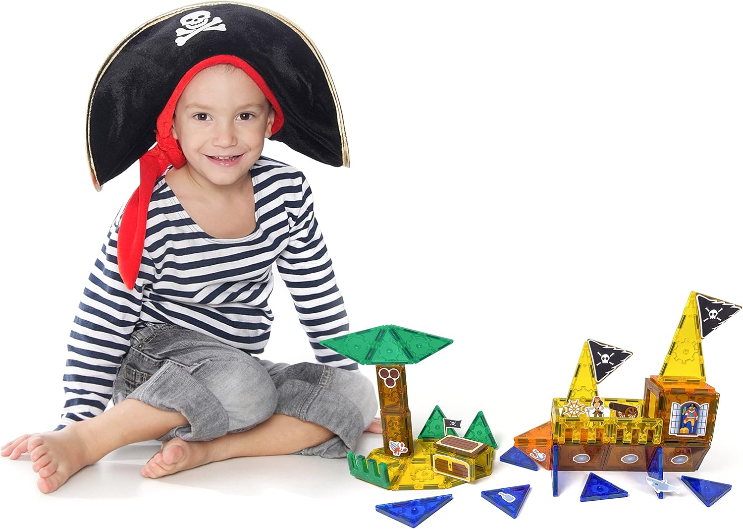 Tytan Tiles Pirate Ship & Island 60-Piece Magnetic Tiles Building Set, Fun Kids’ STEM Toy, Creative Play, Shape & Pattern Recognition, Fine Motor Skills, Includes Storage Bag, Ages 3 and Up