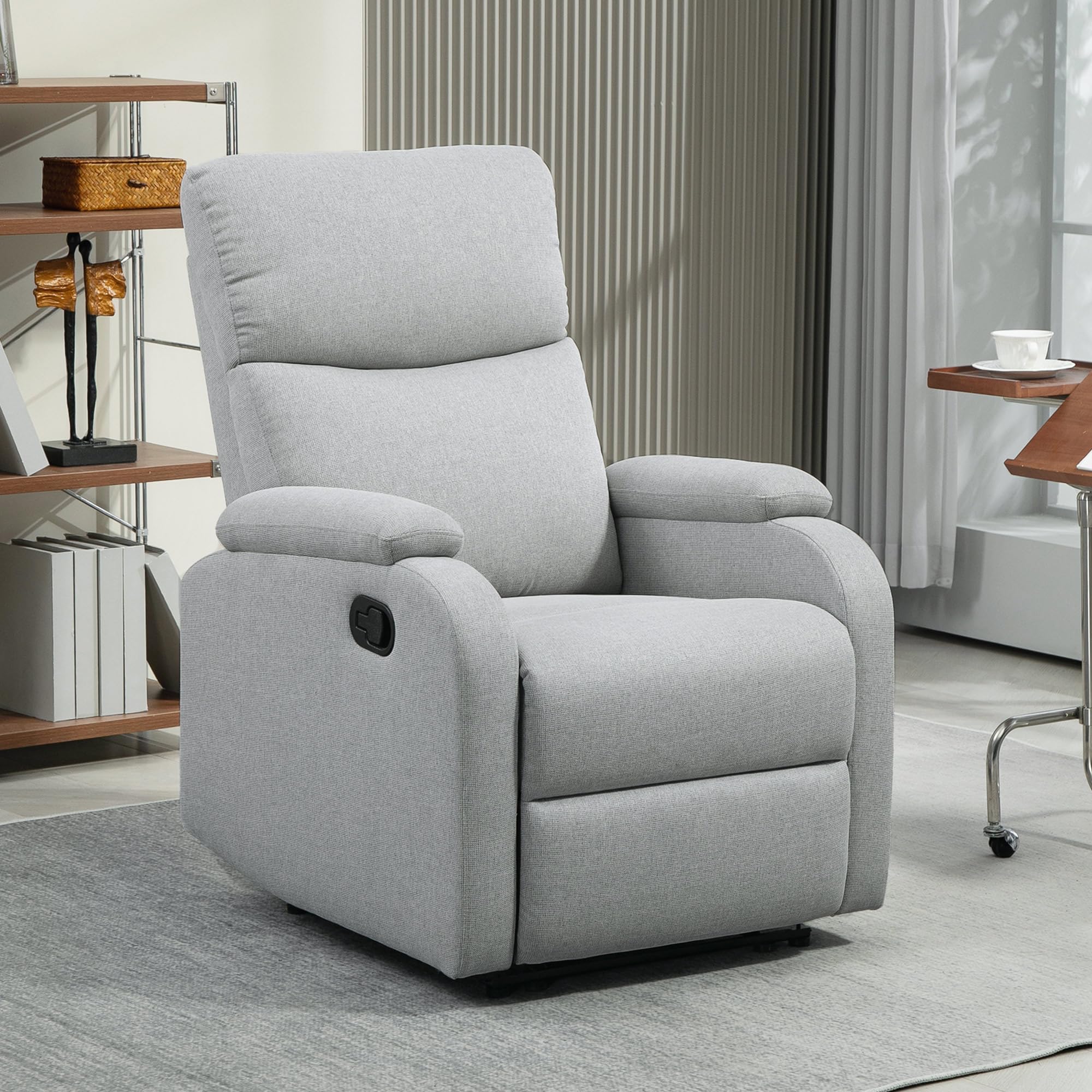 HOMCOM Poltrona Relax Reclinabile Manuale 60° con Poggiapiedi Grigio | Poltroncina Reclinabile , Schienale Imbottitura Spessa, in Tessuto, Camera da Letto, Salotto, Soggiorno