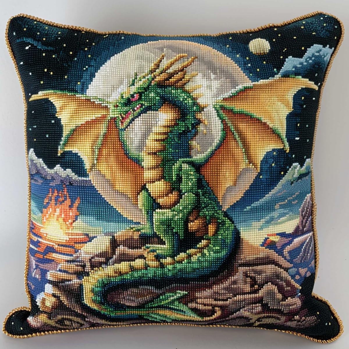 RKFLGEW Latch Hook Kits Anime Dragon Latch Hook Cushion Kits Fantasy Animals Latch Hook Cushion Kit，DIY Pillow Cover Making Craft Printed Canvas for Beginners Embroidery Crafting Pillow 43x43cm