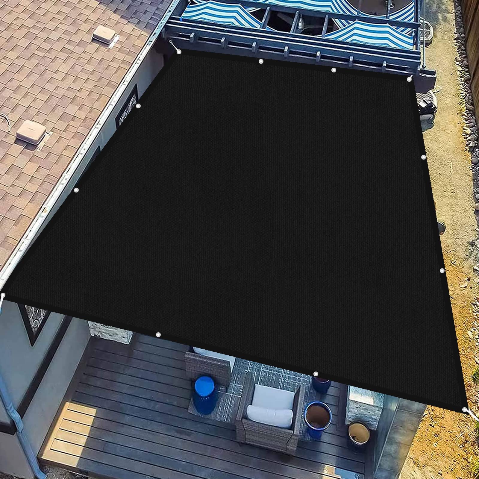 Toile ombrage imperméable 1.6x2.8m noire avec œillets et corde pour terrasse